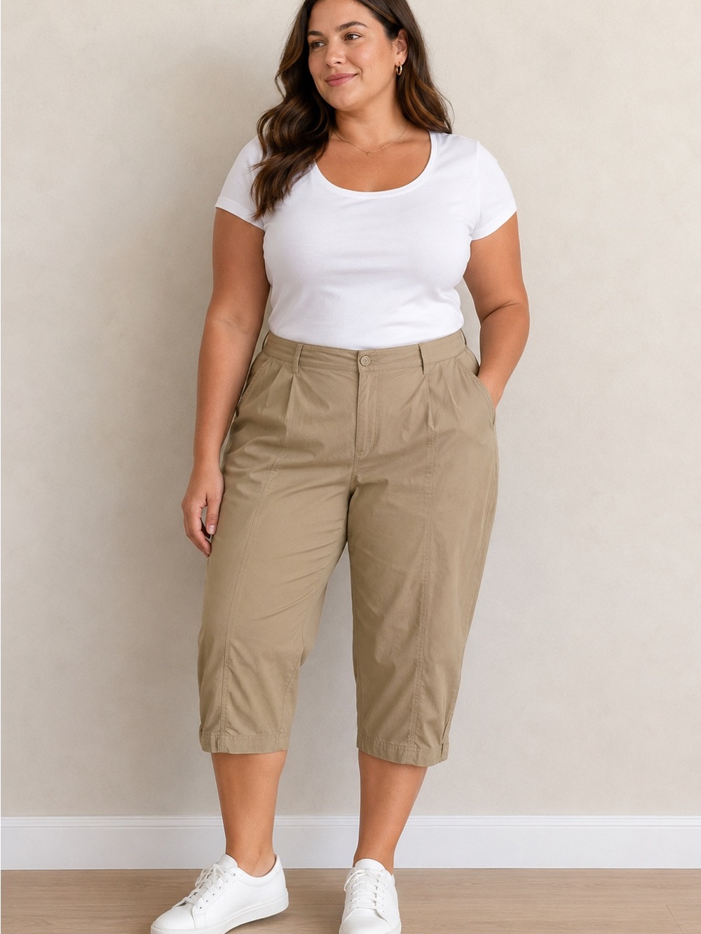 BEIGE Reitmans pedal pusher pants tan crop beige lightweight cotton plus size 22